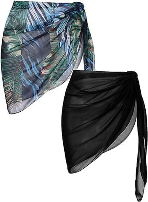 2 Pieces Women Beach Sarongs Sheer Cover Ups Chiffon Bikini Wrap Skirt for Swimwear S-XXL