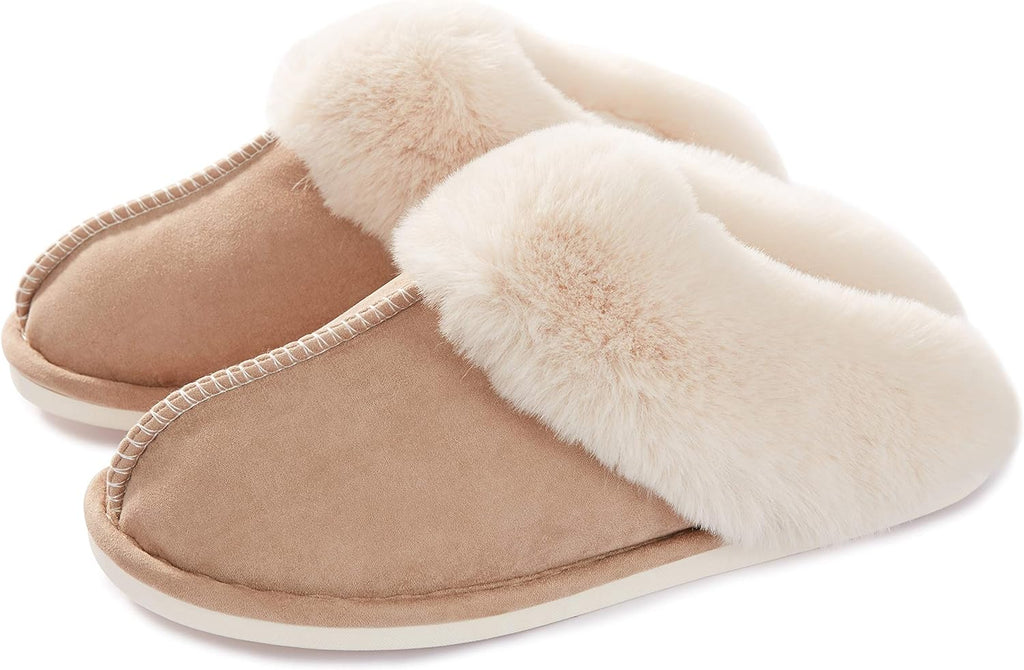 Womens Slippers with Memory Foam Fluffy Soft Warm Slip on House Slipper Anti-Skid Cozy Plush for Indoor Outdoor